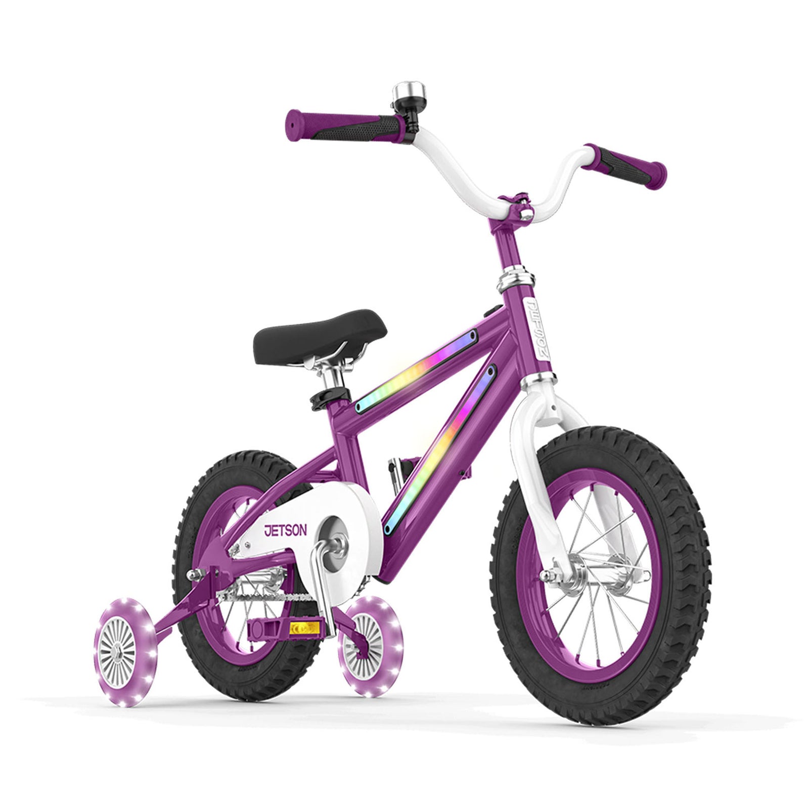 Jetson Light Rider 12" LED Kid Bike with Coaster Brakes, Training Wheels, Purple - VMInnovations