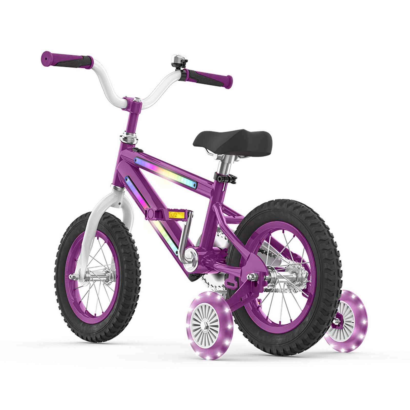 Jetson Light Rider 12" LED Kid Bike with Coaster Brakes, Training Wheels, Purple - VMInnovations