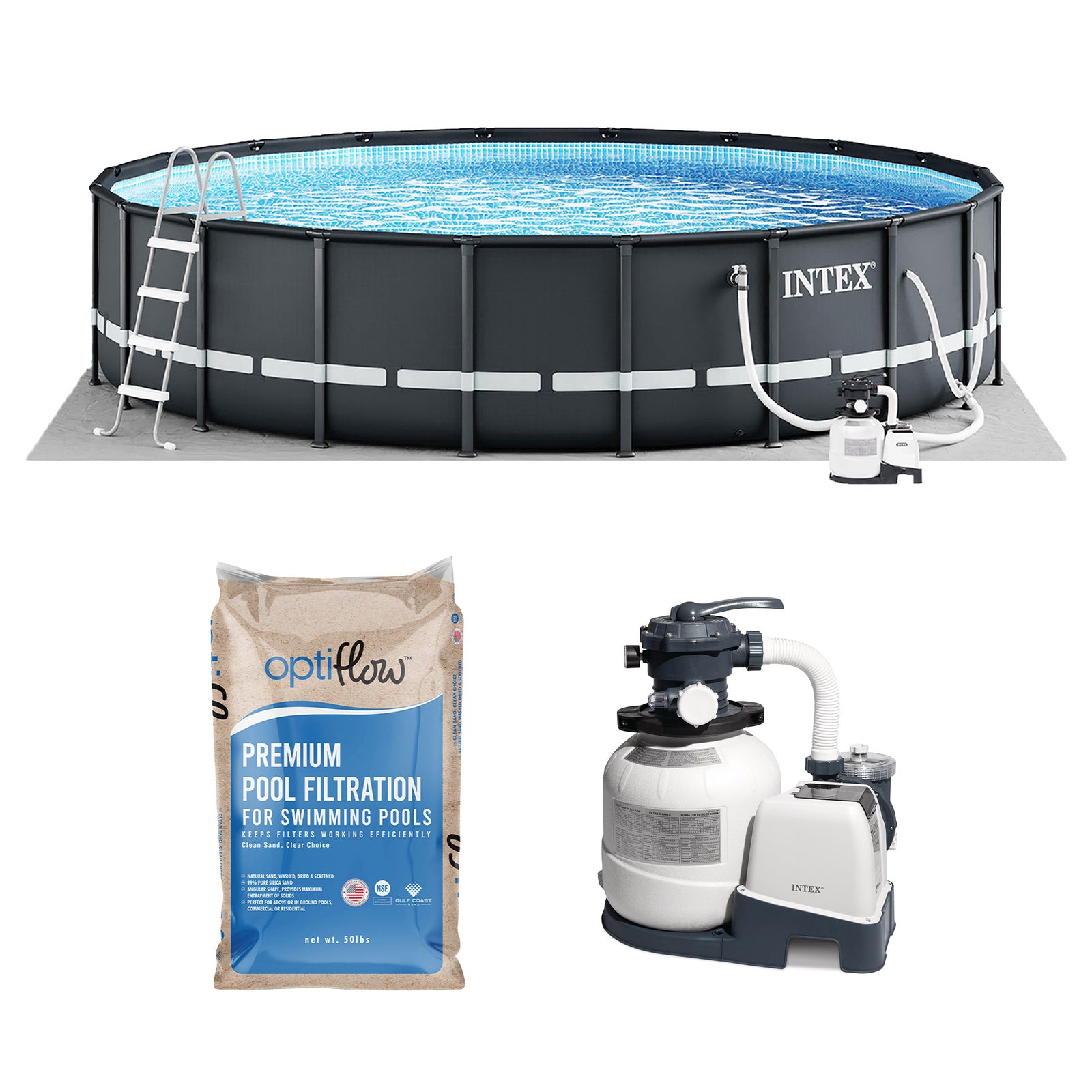Intex Ultra XTR Frame 20'x48" Above Ground Pool and OptiFlow Premium Filter Sand - VMInnovations