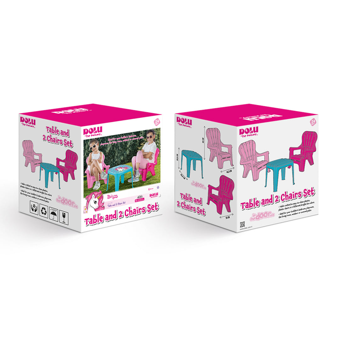DOLU Unicorn Themed Table and Chairs Set, Plastic Play Desk Furniture for Kids