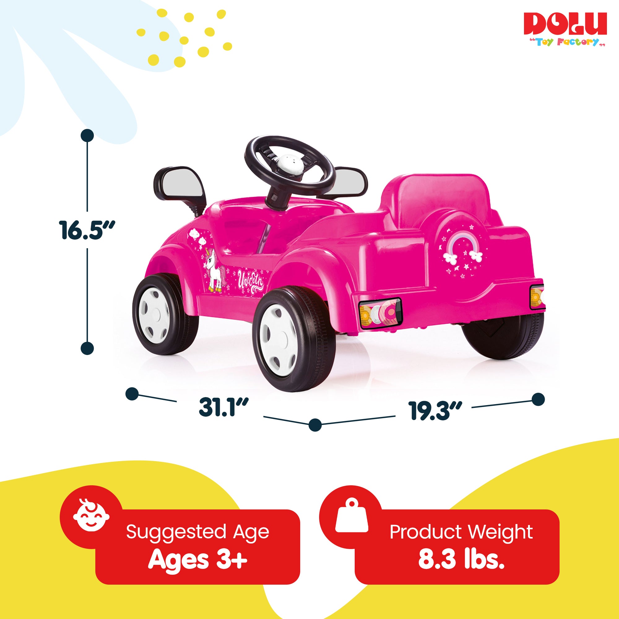 DOLU Pedal-Powered Unicorn Ride-On Car, Kids Toddler Toy Vehicle (Open Box) - VMInnovations