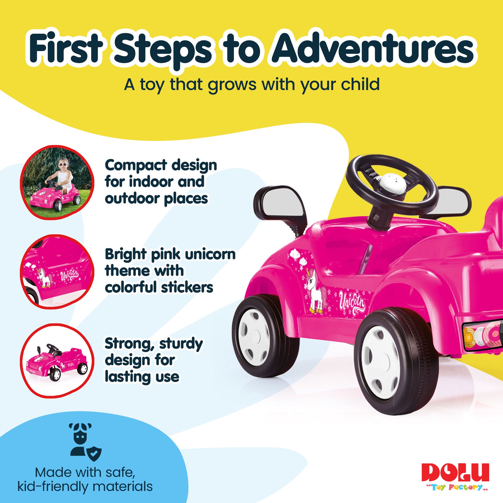 DOLU Pedal-Powered Unicorn Ride-On Car, Kids Toddler Toy Vehicle (Open Box) - VMInnovations