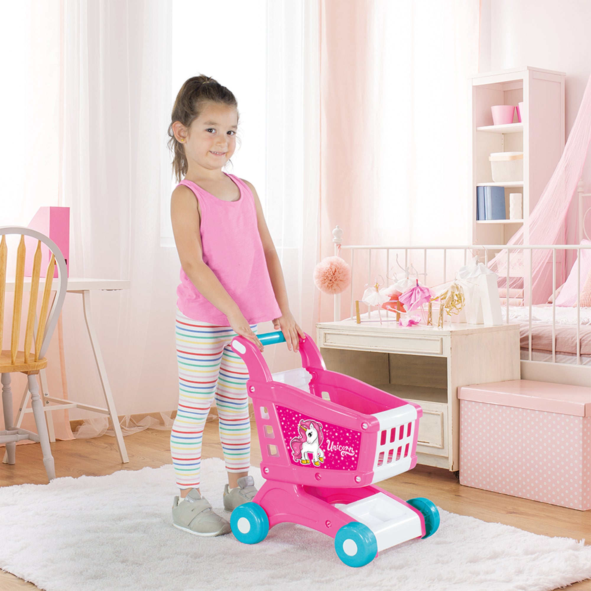 DOLU Unicorn Shopping Cart Toy with 16 Pretend Play Accessories Set for Kids 2+ - VMInnovations