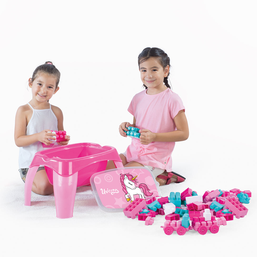 DOLU Unicorn Themed Activity Table with 30 Pcs Jumbo Building Blocks for Kids