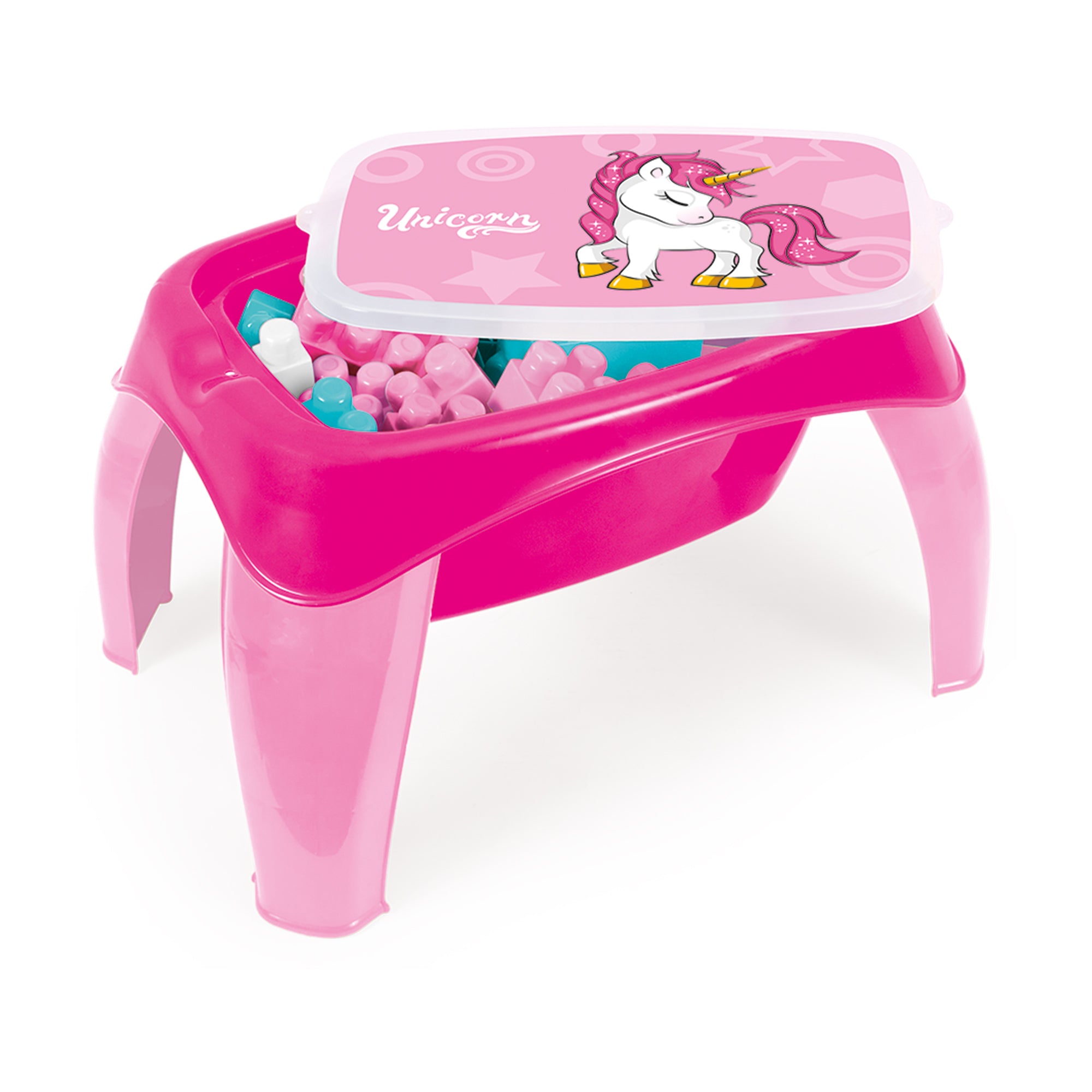 DOLU Unicorn Themed Activity Table with 30 Pcs Jumbo Building Blocks for Kids - VMInnovations