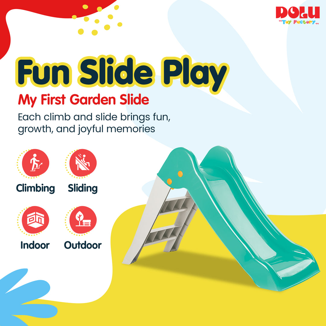 Dolu My First Garden Slide Kids Indoor Outdoor Playground Equipment, Green/White