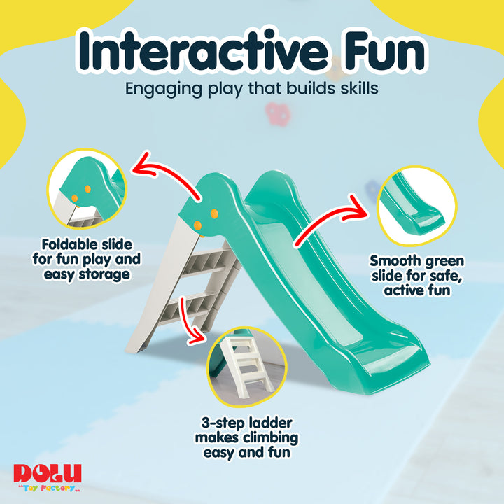 Dolu My First Garden Slide Kids Indoor Outdoor Playground Equipment, Green/White