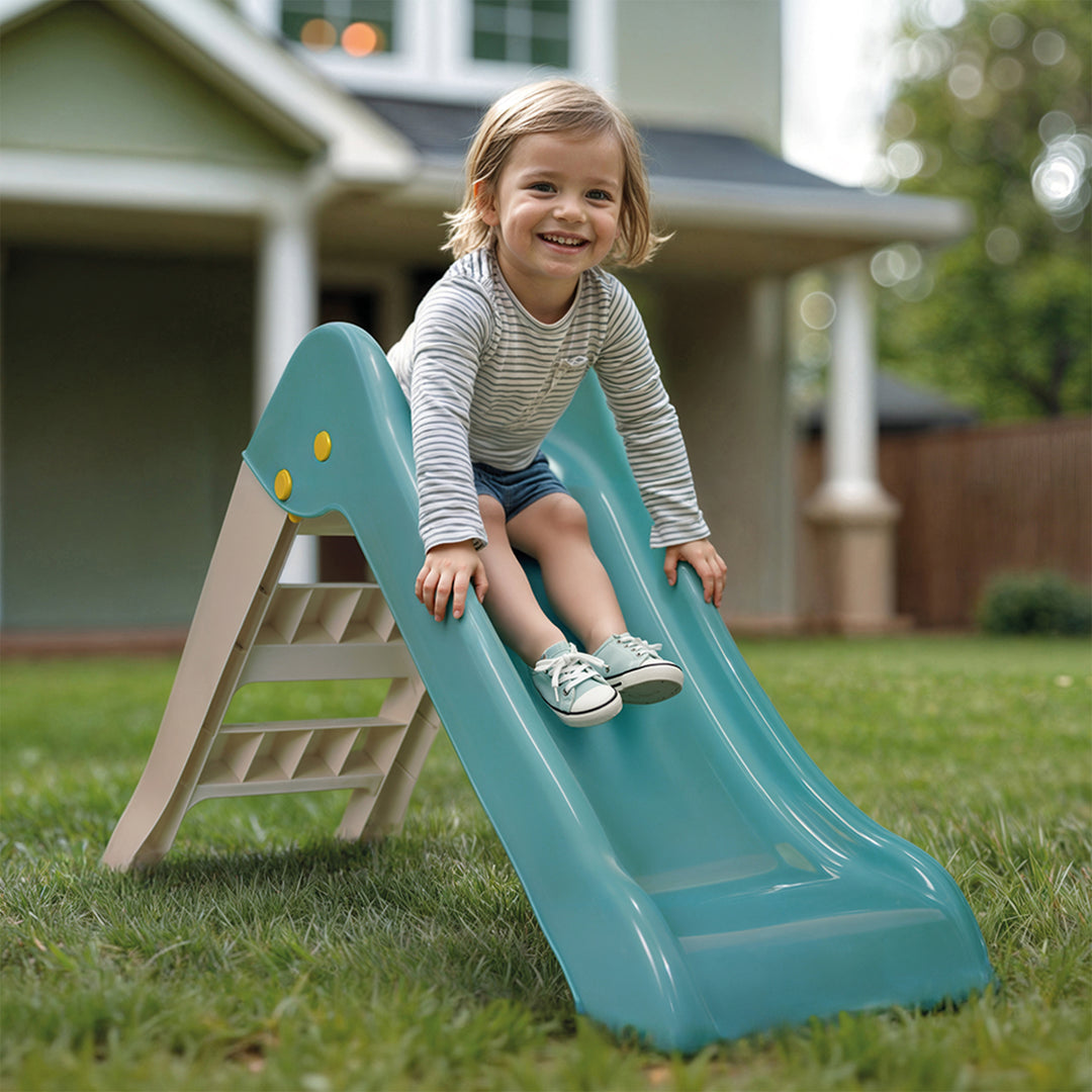 Dolu My First Garden Slide Kids Indoor Outdoor Playground Equipment, Green/White