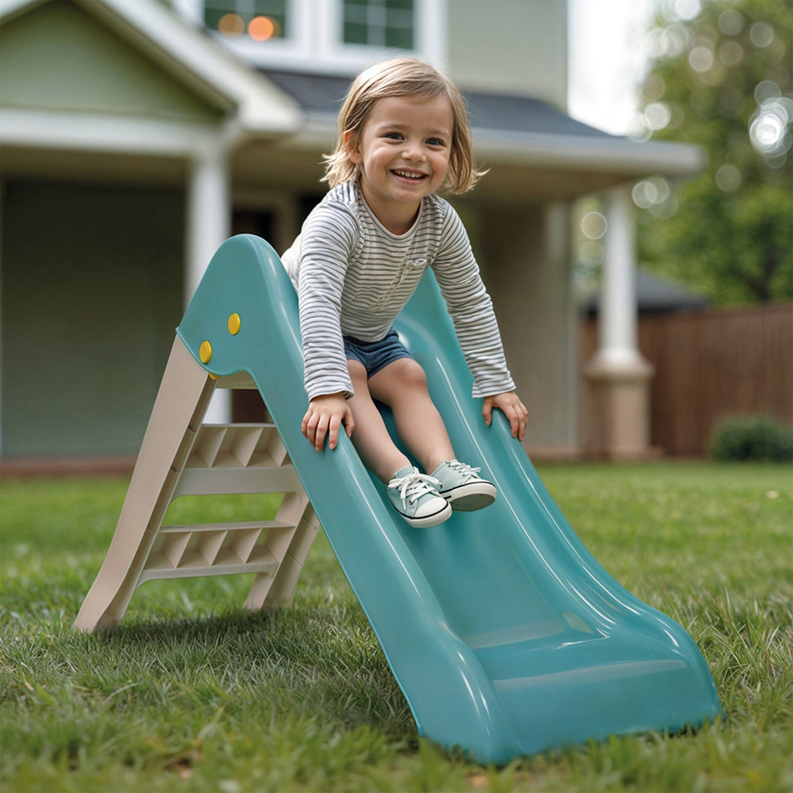 Dolu My First Garden Slide Kids Indoor Outdoor Playground Equipment, Green/White - VMInnovations