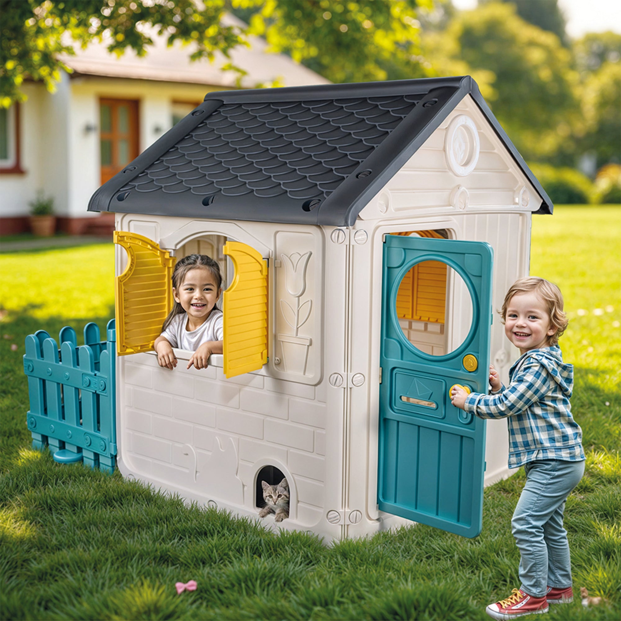 DOLU My First Playhouse with Fence, Durable, Easy-to-Assemble Playhouse (Used) - VMInnovations