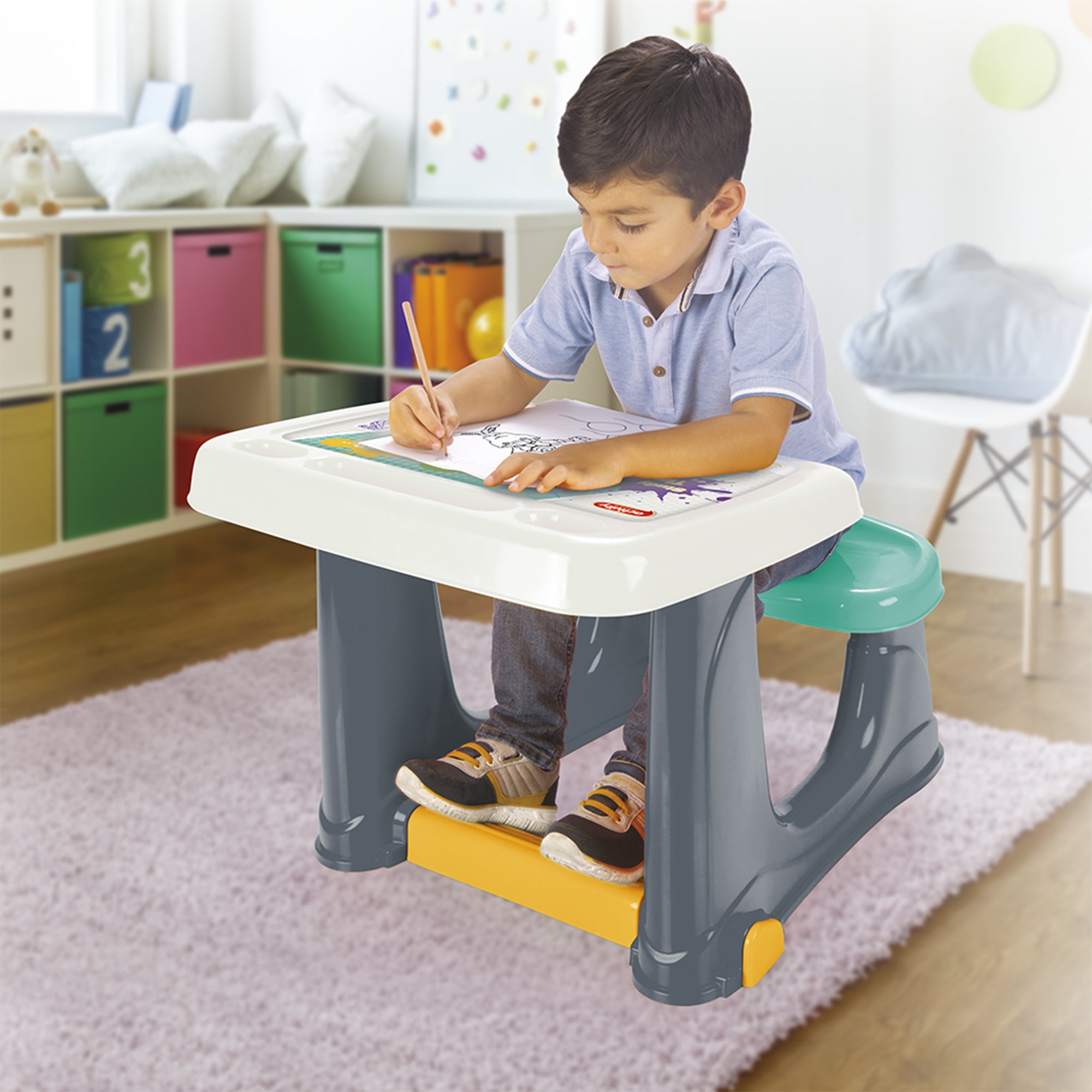 Dolu Children’s Study Desk Kids Activity Table, Chair, & Footrest (Open Box) - VMInnovations