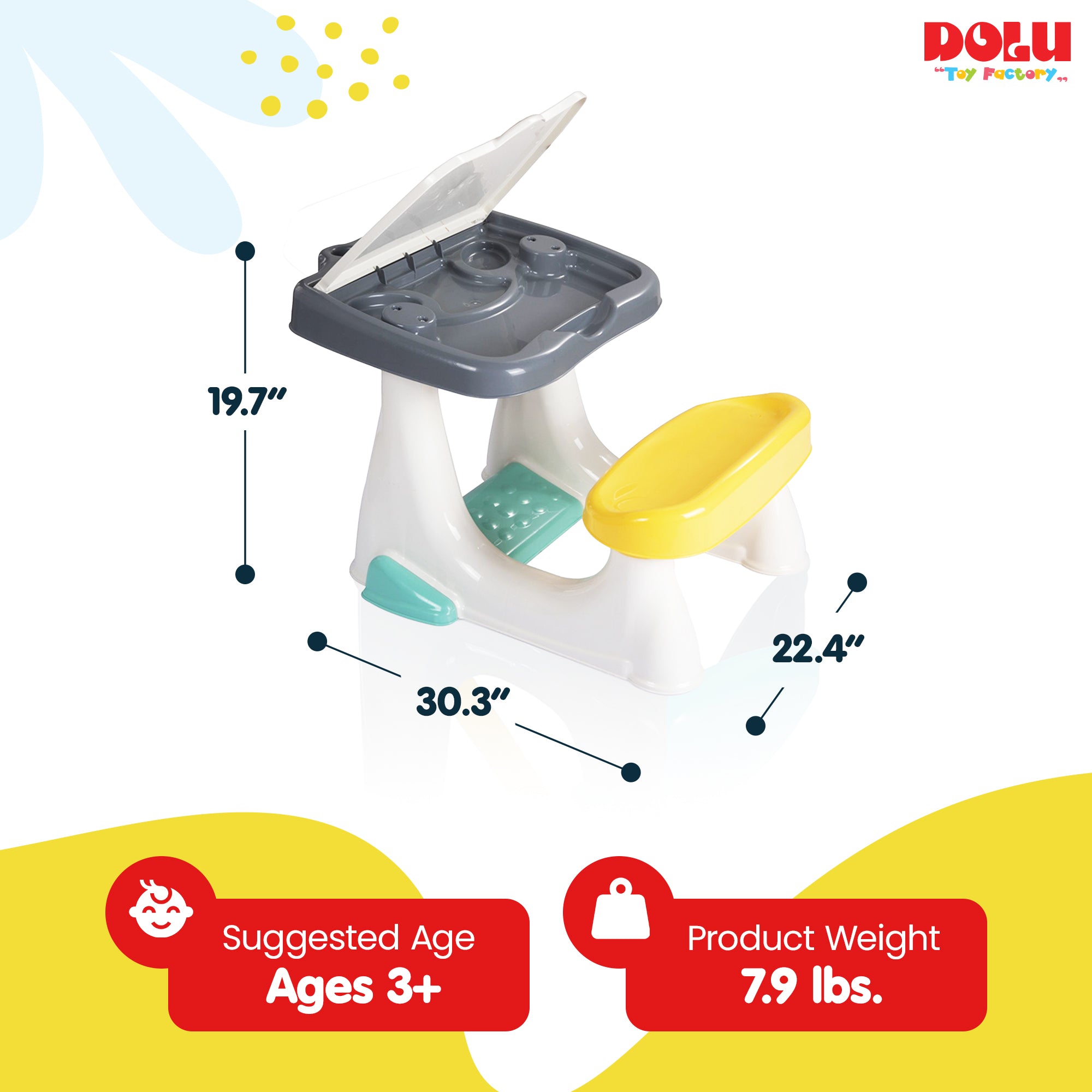 DOLU Activity Desk with Storage & Footrest, Child Table for Ages 3+ (Open Box) - VMInnovations
