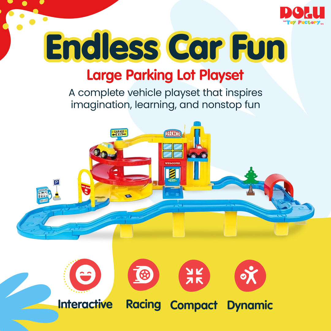 DOLU Large Parking Lot Garage Playset for Kids, Car Toy with Ramp and Elevator