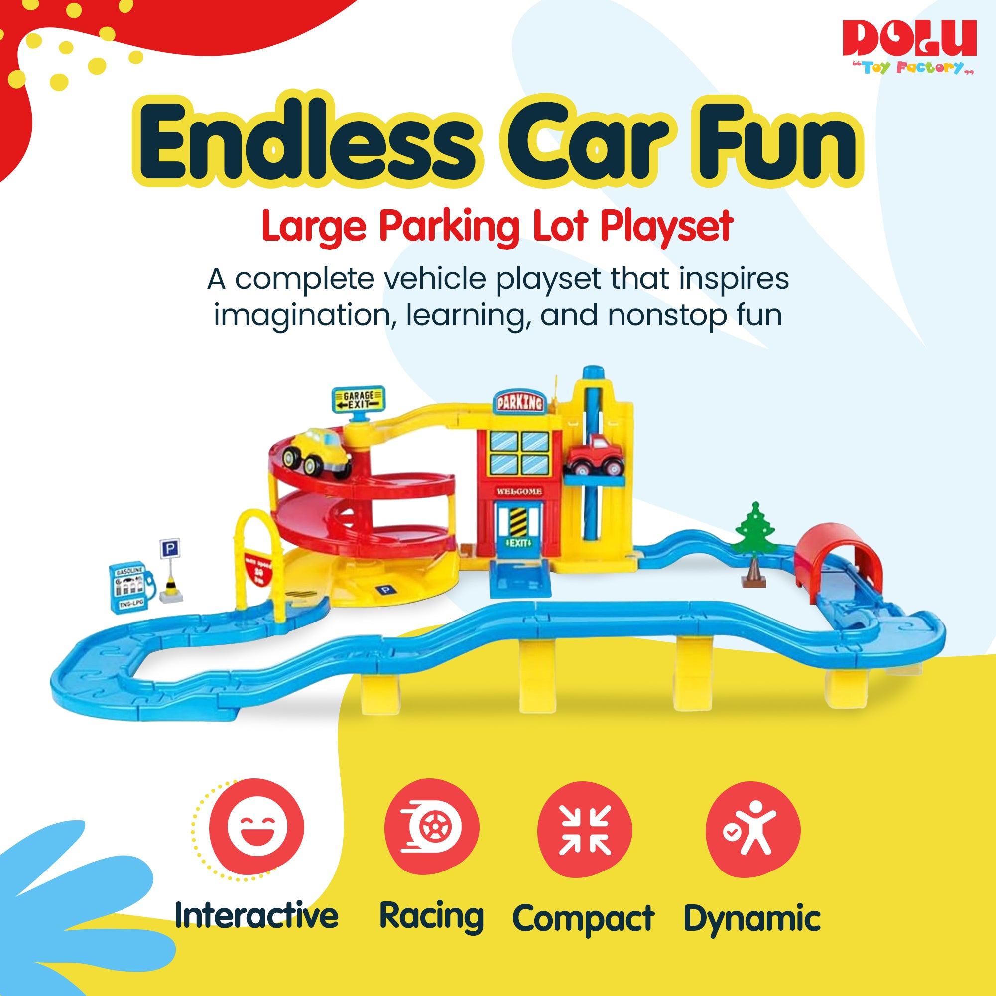 DOLU Parking Lot Garage Playset for Kids, Car Toy w/Ramp & Elevator (Open Box) - VMInnovations