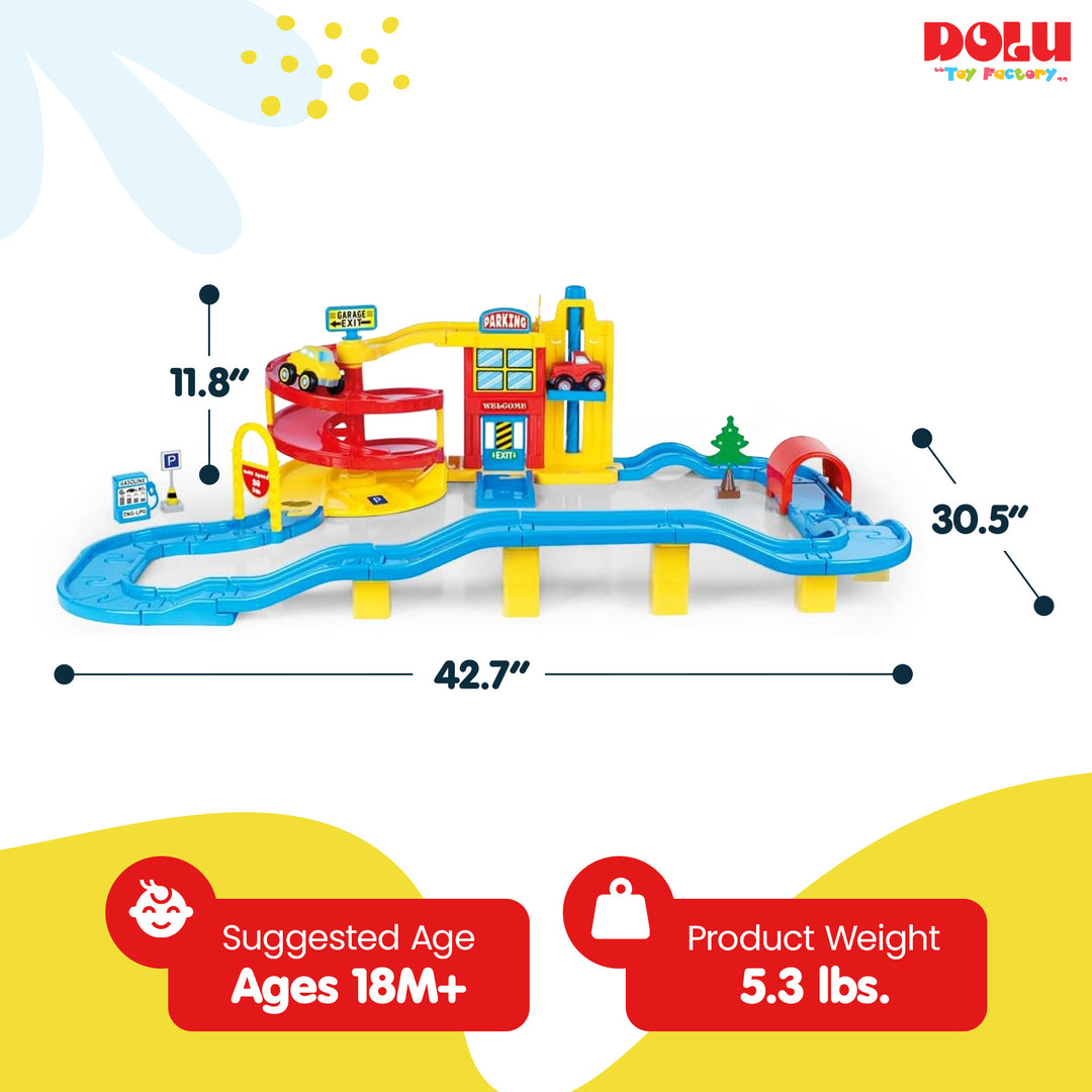 DOLU Large Parking Lot Garage Playset for Kids, Car Toy with Ramp and Elevator