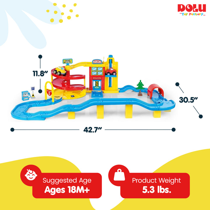 DOLU Large Parking Lot Garage Playset for Kids, Car Toy with Ramp and Elevator
