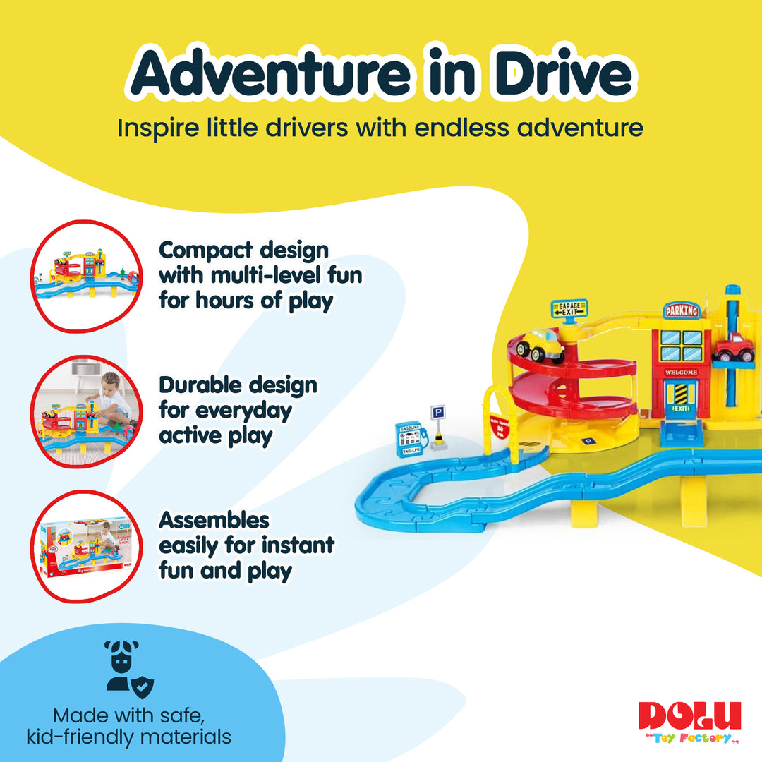 DOLU Large Parking Lot Garage Playset for Kids, Car Toy with Ramp and Elevator