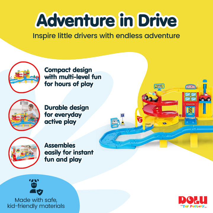 DOLU Large Parking Lot Garage Playset for Kids, Car Toy with Ramp and Elevator