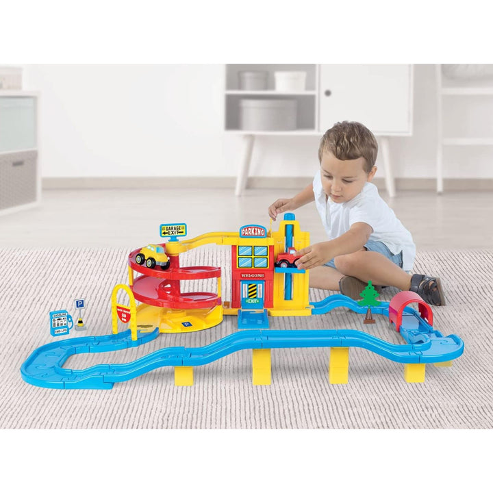 DOLU Large Parking Lot Garage Playset for Kids, Car Toy with Ramp and Elevator