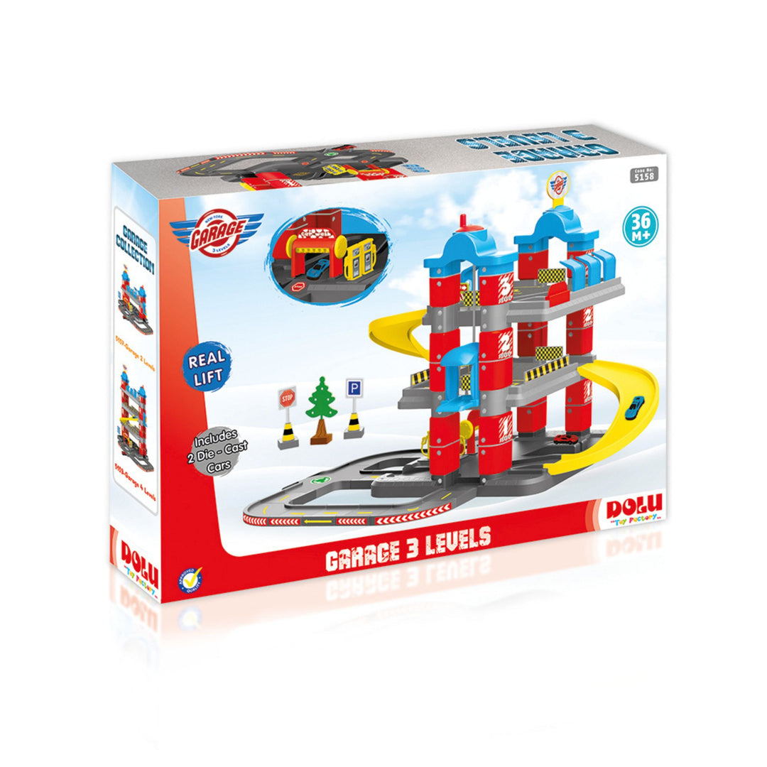 DOLU Full 3-Storey Car Park, Multi-level Toy Garage Playset for Toddlers Ages 3+