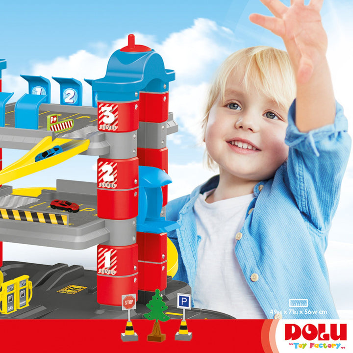DOLU Full 3-Storey Car Park, Multi-level Toy Garage Playset for Toddlers Ages 3+