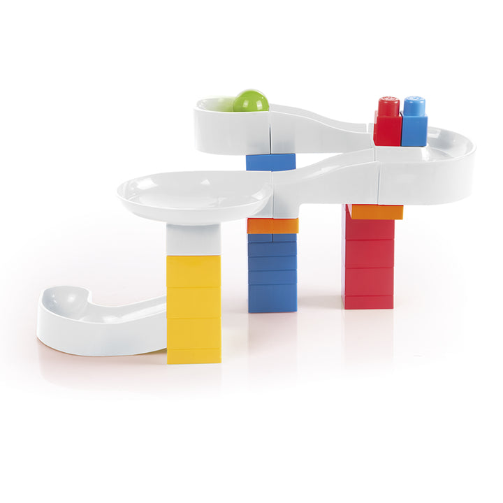 DOLU Marble Run Big Tube Ball Tower with Building Blocks Toy Playset for Kids
