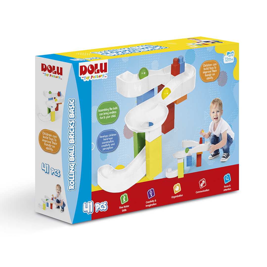 DOLU Marble Run Big Tube Ball Tower with Building Blocks Toy Playset for Kids
