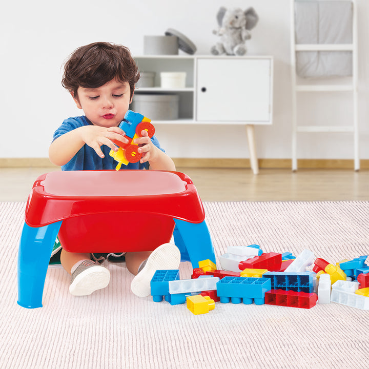 DOLU Activity Play Table with 30 Pcs Jumbo Building Blocks and Storage for Kids