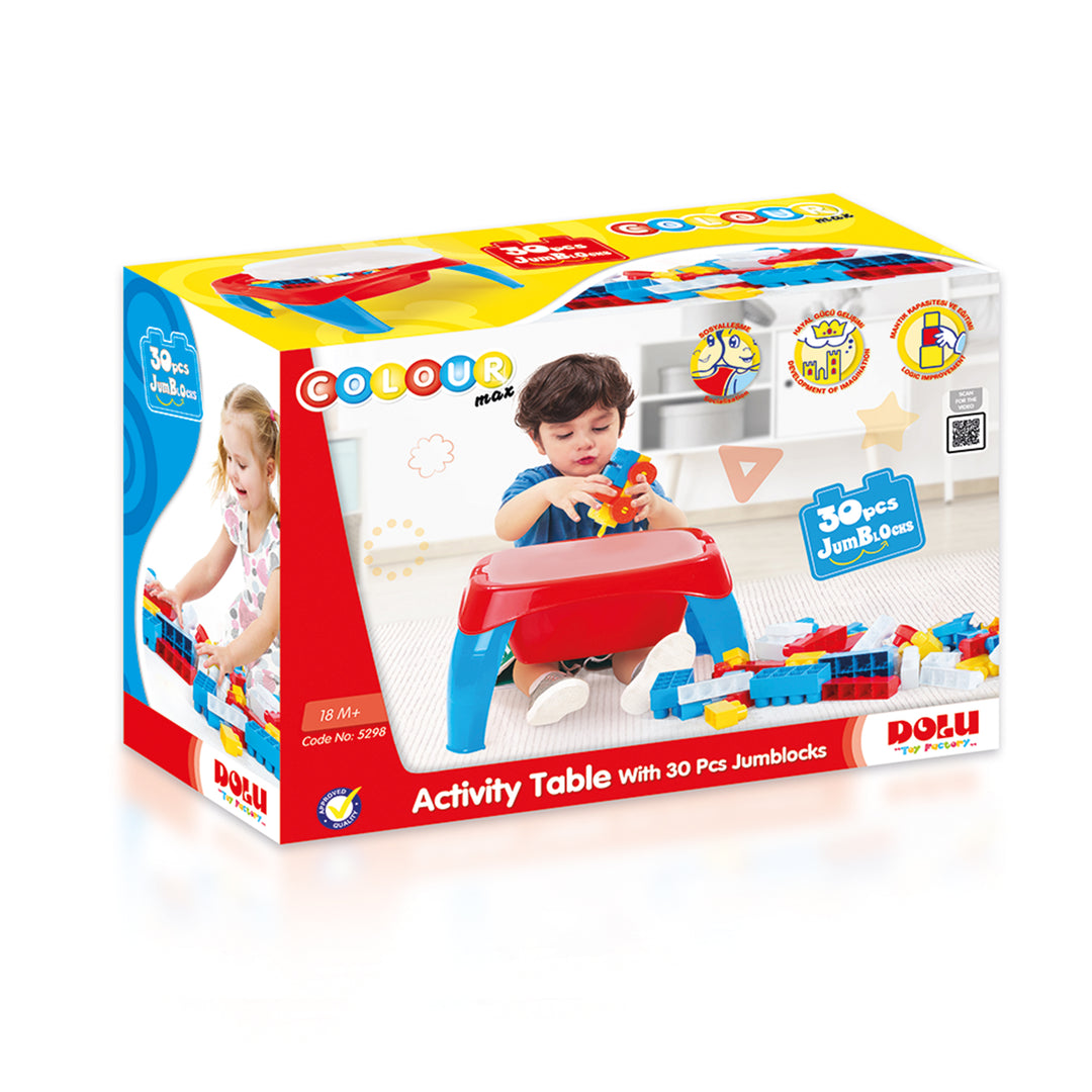 DOLU Activity Play Table with 30 Pcs Jumbo Building Blocks and Storage for Kids