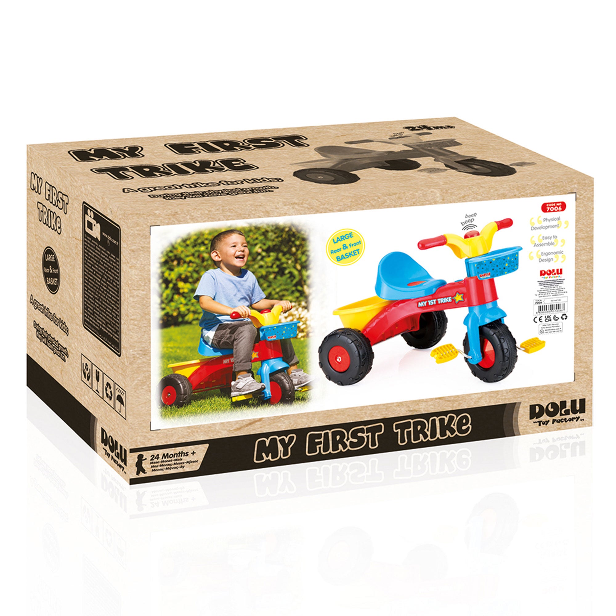 Dolu Trike for Toddlers, Tricycle for Kids Ages 2-5, Ride-On Toy with Horn, Red - VMInnovations