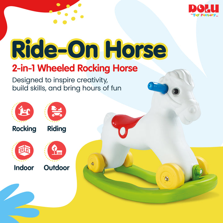 Dolu Wheeled Rocking Horse 2 in 1 Toddlers Ride On Toy and Removable Sled, White