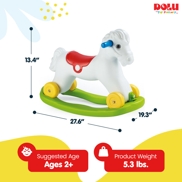 Dolu Wheeled Rocking Horse 2 in 1 Toddlers Ride On Toy and Removable Sled, White