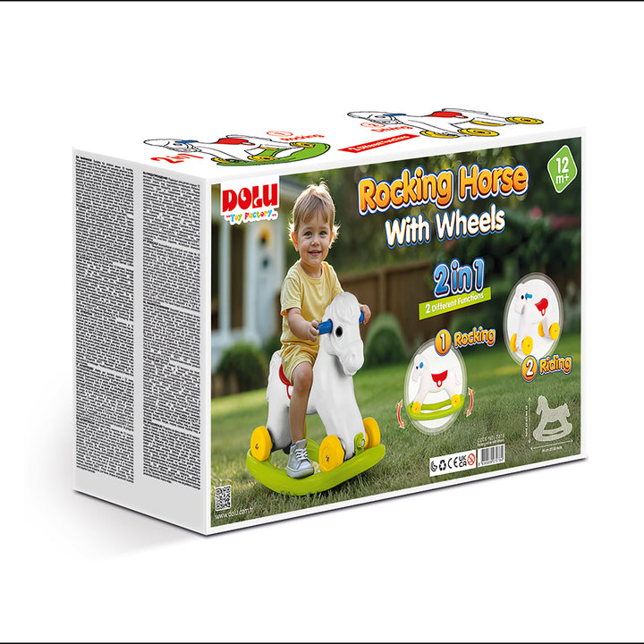 Dolu Wheeled Rocking Horse 2 in 1 Toddlers Ride On Toy and Removable Sled, White