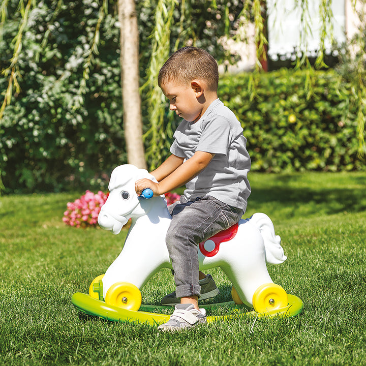 Dolu Wheeled Rocking Horse 2 in 1 Toddlers Ride On Toy and Removable Sled, White
