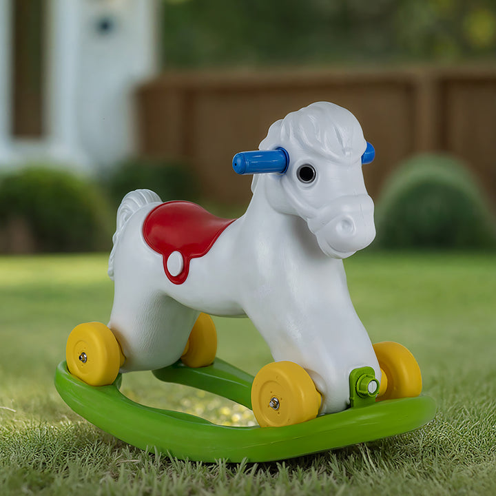 Dolu Wheeled Rocking Horse 2 in 1 Toddlers Ride On Toy and Removable Sled, White