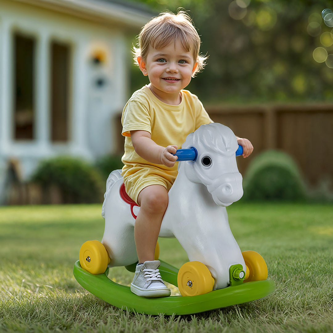 Dolu Wheeled Rocking Horse 2 in 1 Toddlers Ride On Toy and Removable Sled, White