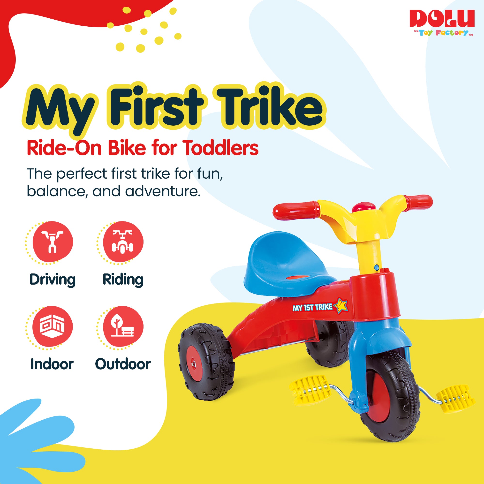 Dolu Trike for Toddlers, Tricycle for Ages 2-5, Ride-On Toy with Horn (Open Box)