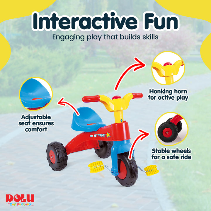 Dolu Trike for Toddlers, Tricycle for Kids Ages 2-5, Ride-On Toy with Horn, Red
