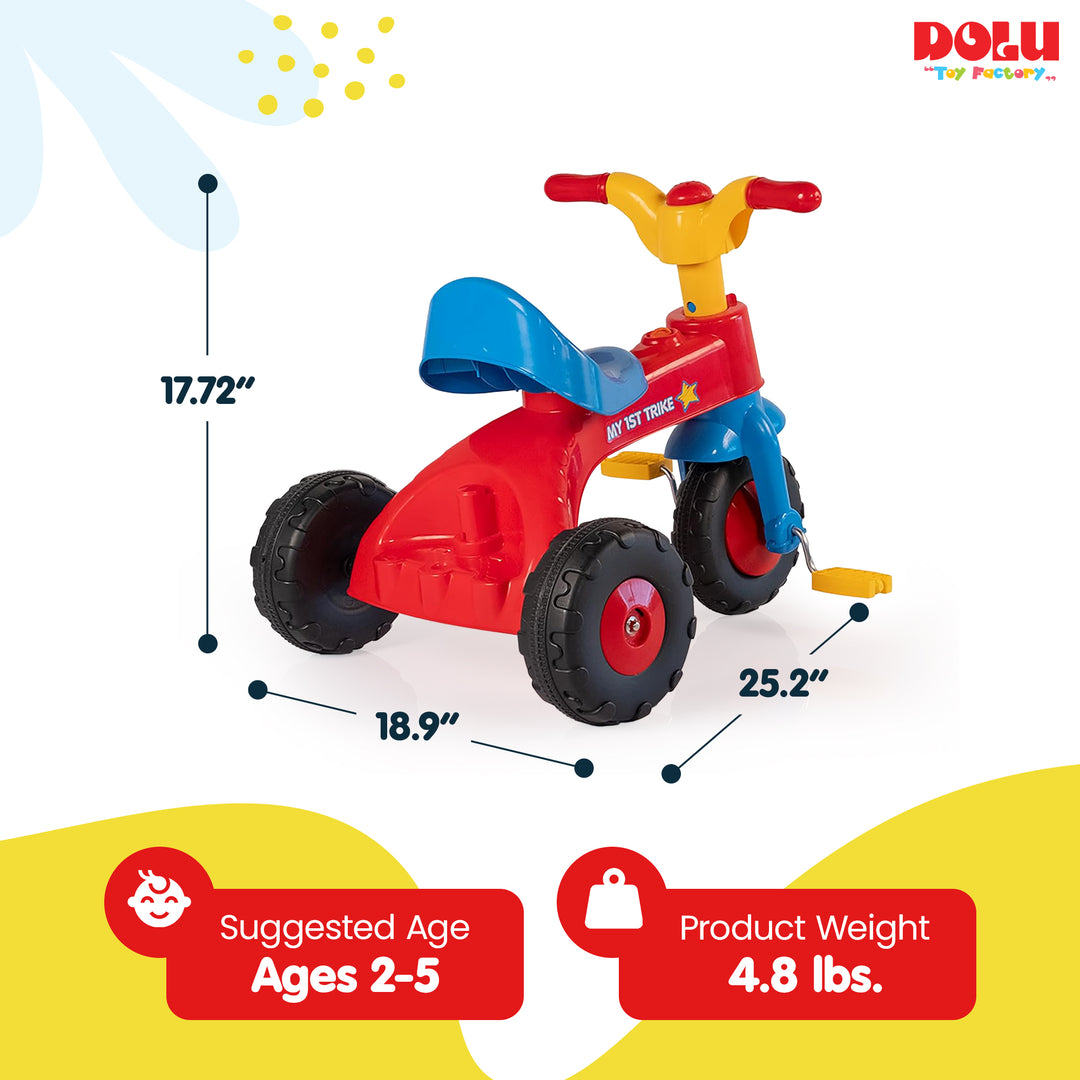 Dolu Trike for Toddlers, Tricycle for Kids Ages 2-5, Ride-On Toy with Horn, Red