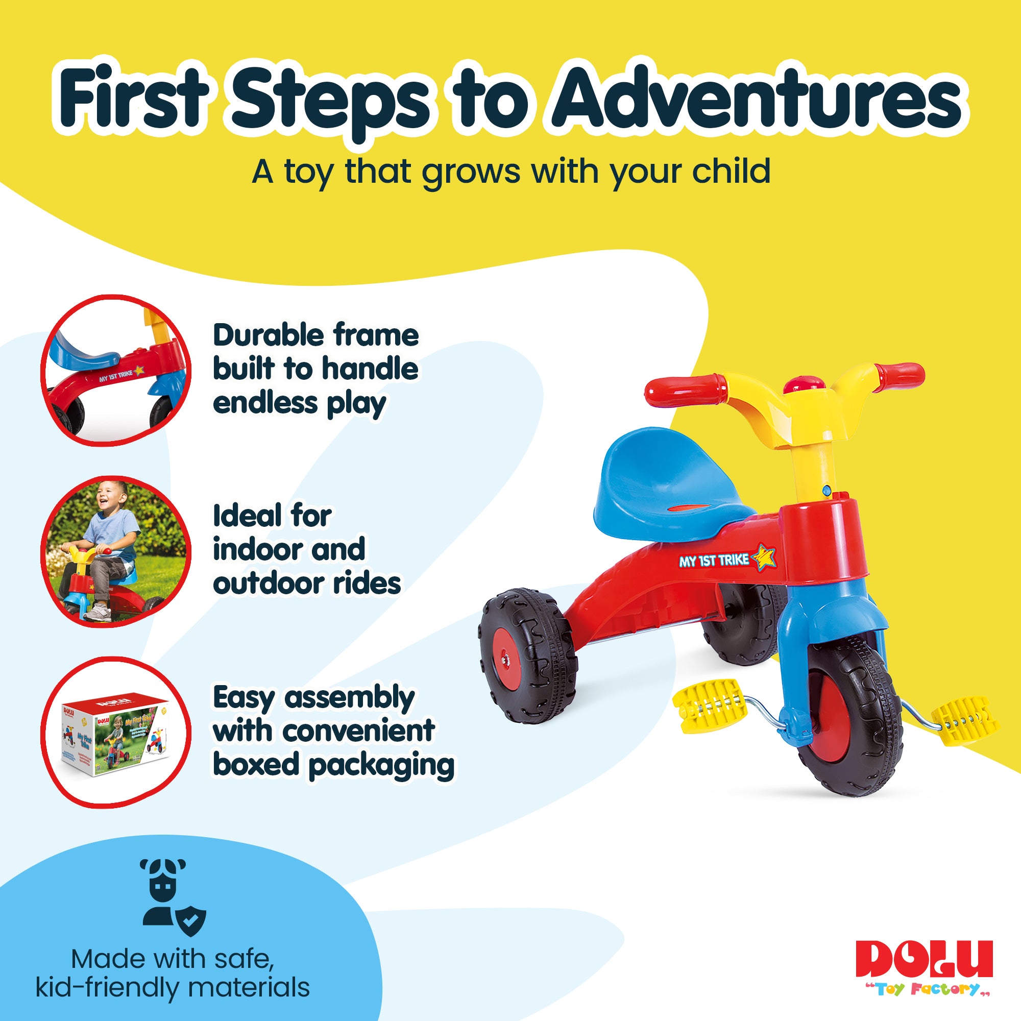 Dolu Trike for Toddlers, Tricycle for Ages 2-5, Ride-On Toy with Horn (Open Box)