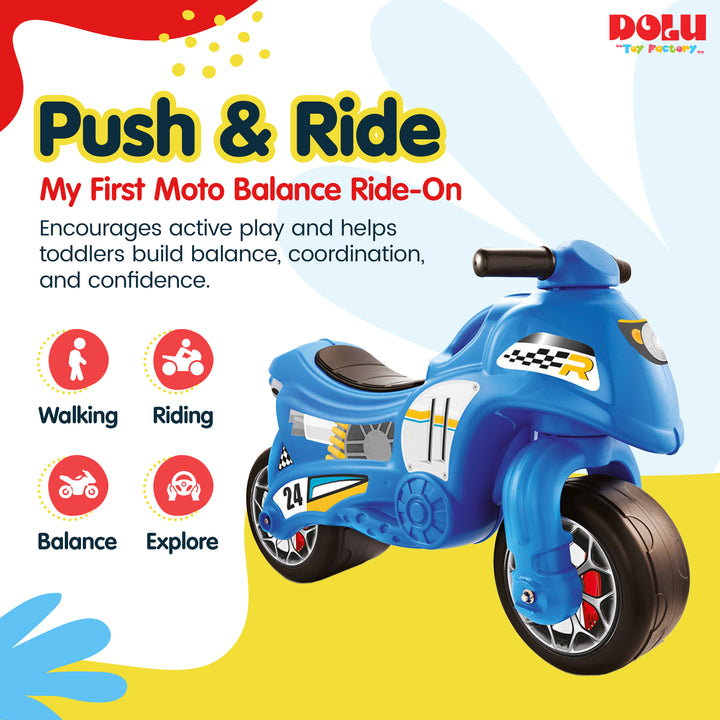 DOLU My First Moto Balance Ride-On, Foot-Powered Balancing Toddler Toy, Blue