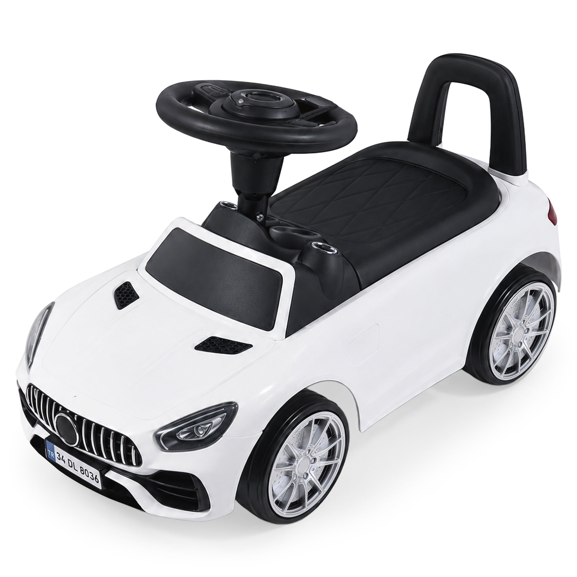 DOLU Ride-On Car for Toddlers, Foot-Powered Push Toy w/Horn for 12mo & Up, White - VMInnovations
