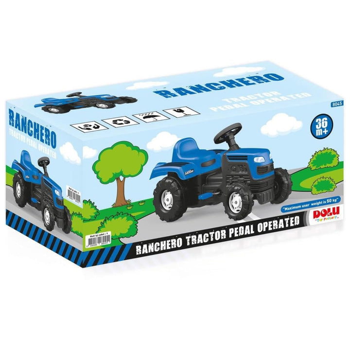 DOLU Ranchero Pedal Tractor with Horn, Kids Ride-On Toy for 3 Years and Up, Blue