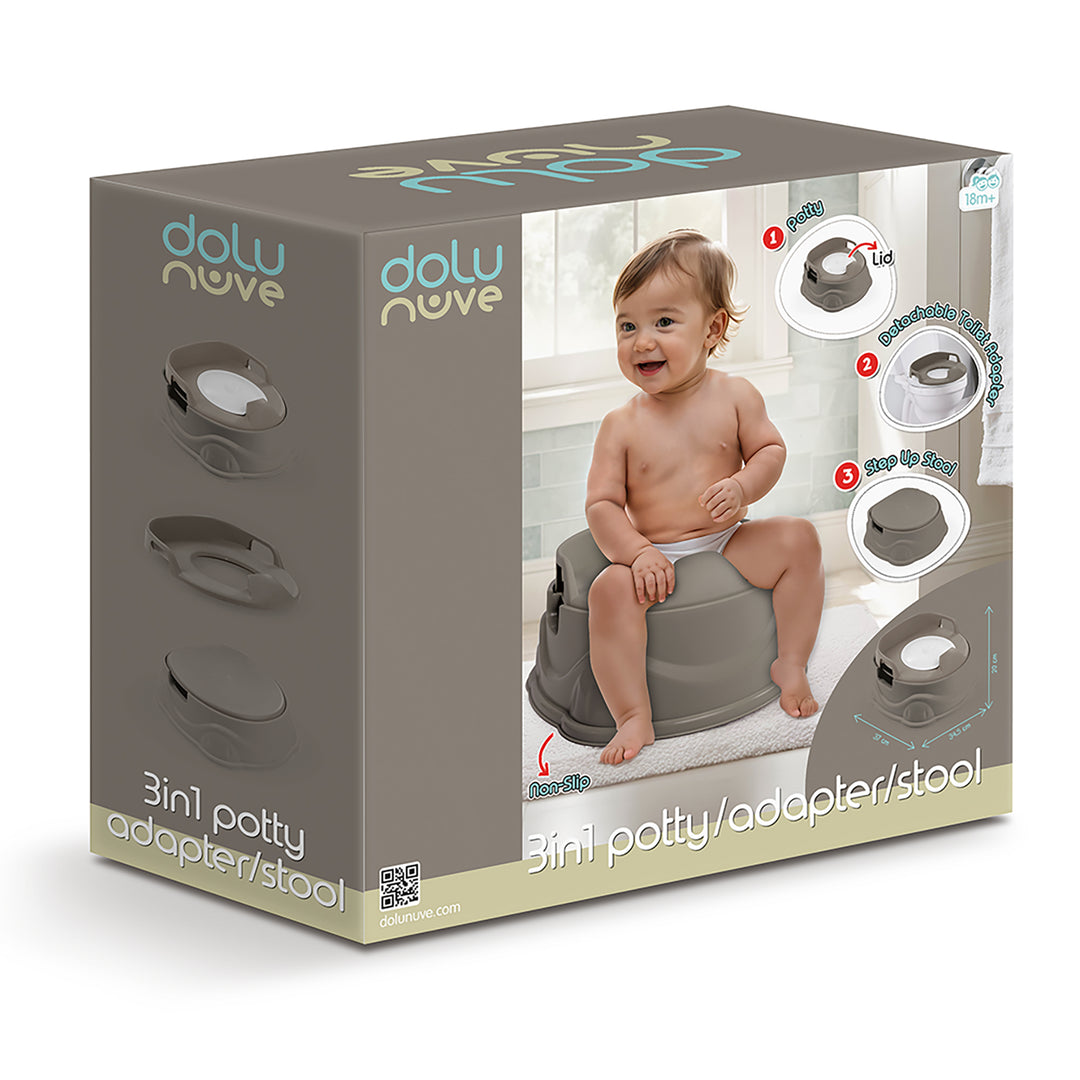 Dolu Nuve 3-in-1 Potty, Toilet Adapter, and Step Stool, Ergonomic Design, Grey