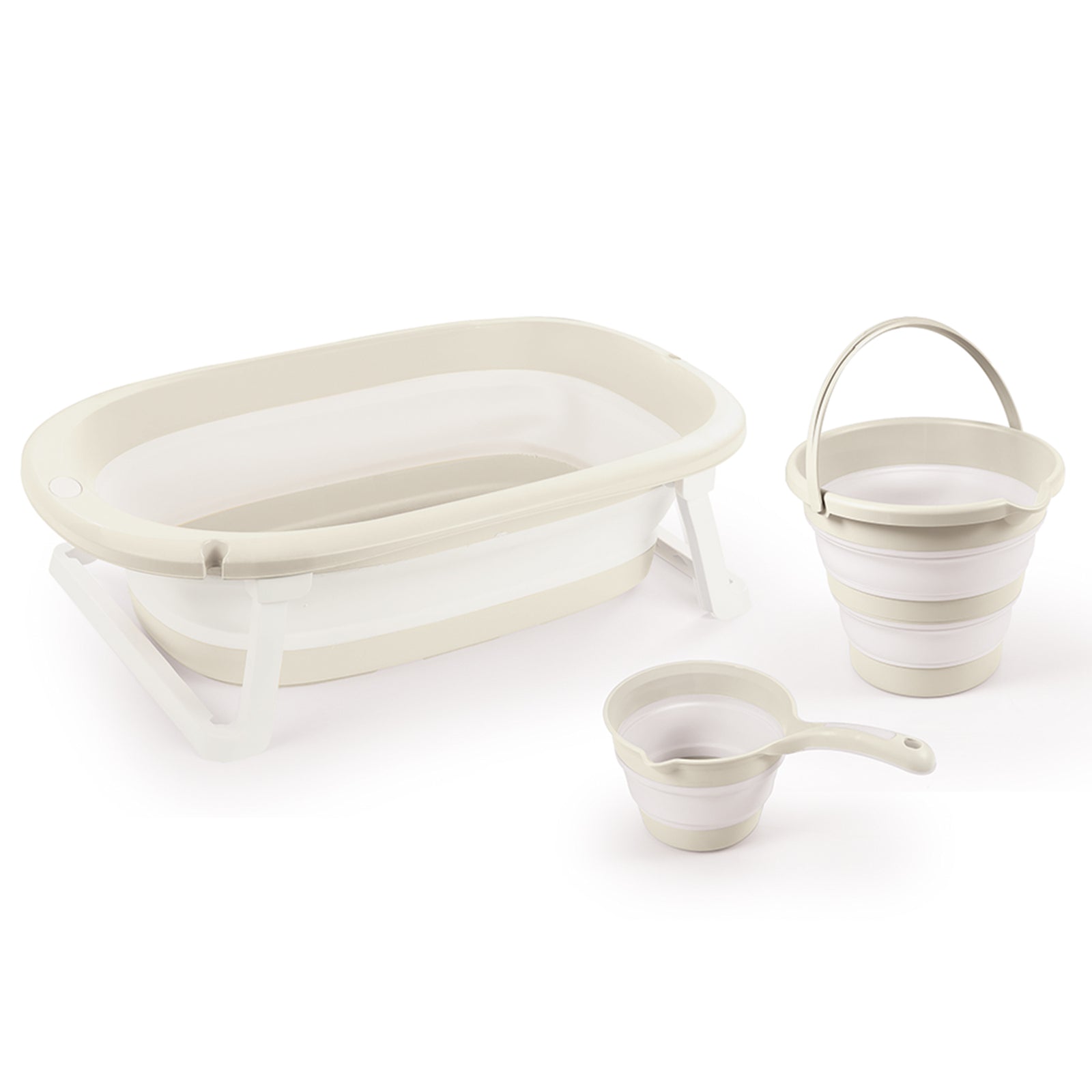 Dolu Nuve 3-Piece Foldable Baby Bath Set, Infant Tub, Bucket & Rinse Cup, Beige - VMInnovations