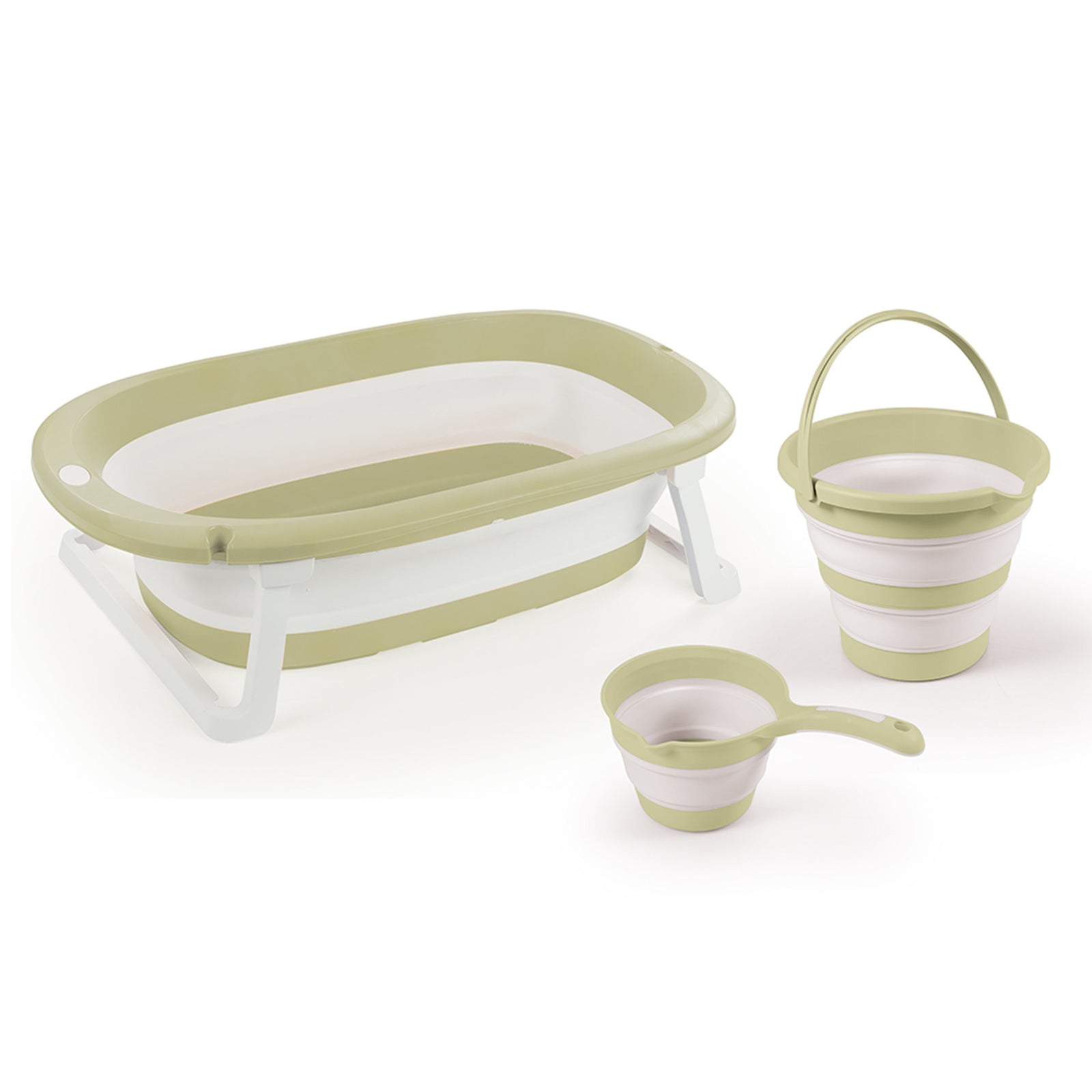 Dolu Nuve 3-Piece Foldable Baby Bath Set, Infant Tub, Bucket & Rinse Cup, Green - VMInnovations