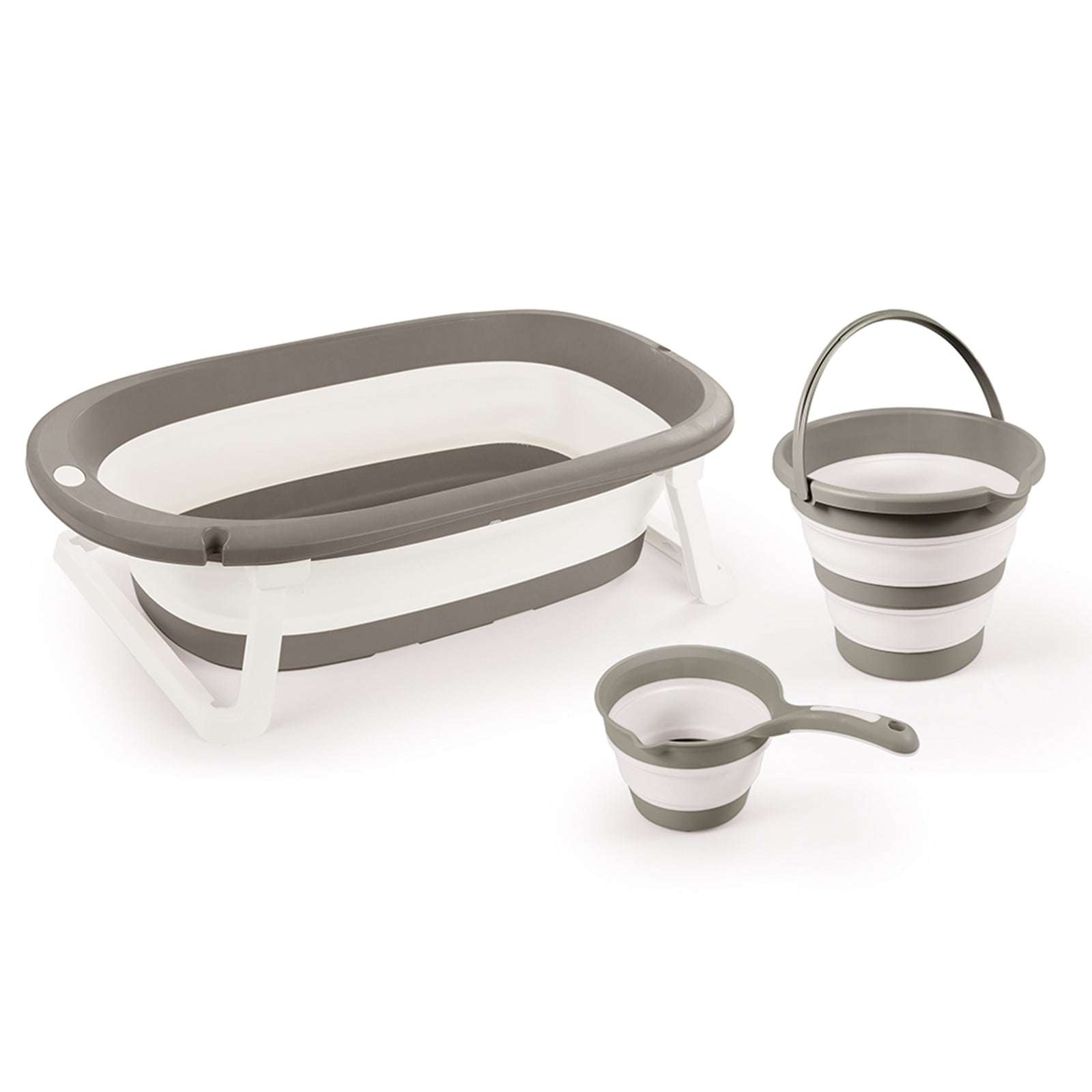 Dolu Nuve 3-Piece Foldable Baby Bath Set, Infant Tub, Bucket & Rinse Cup, Grey - VMInnovations