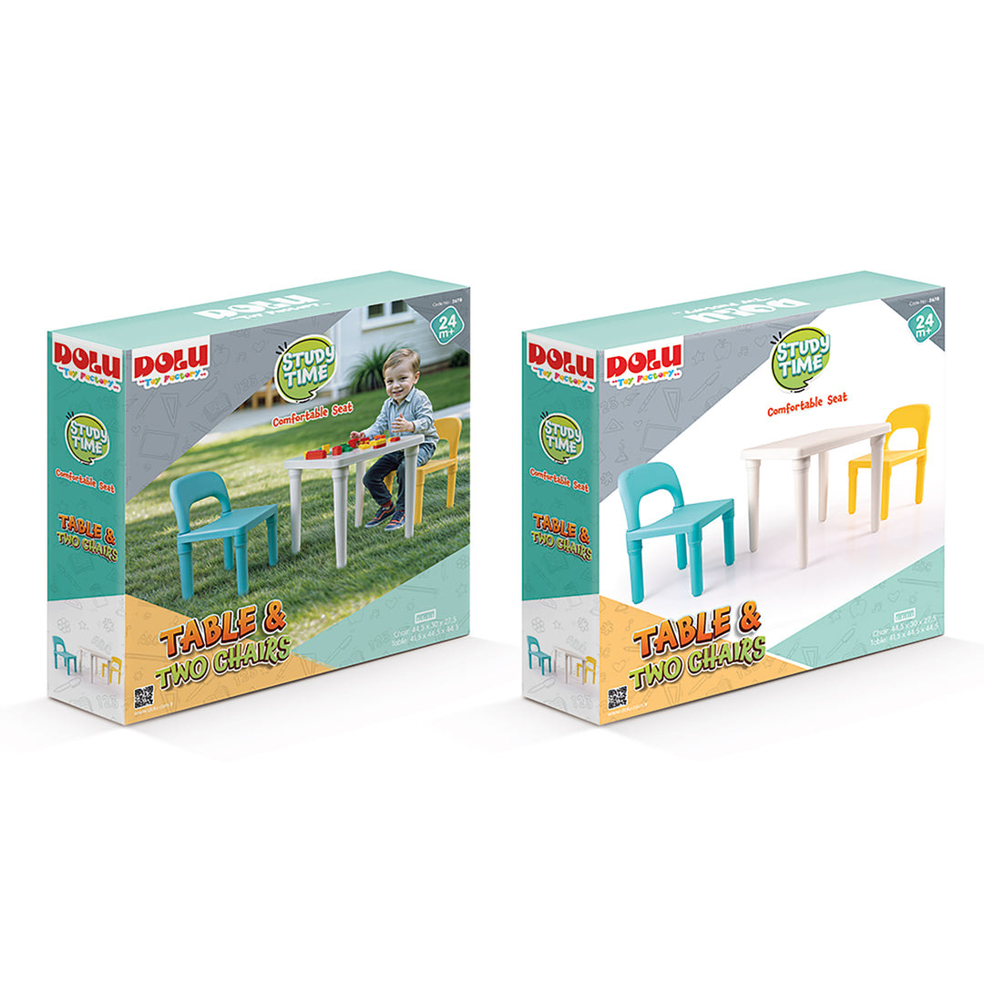 Dolu Kids Table & 2 Chairs Set, Toddler-Sized Plastic Play Furniture (Open Box)