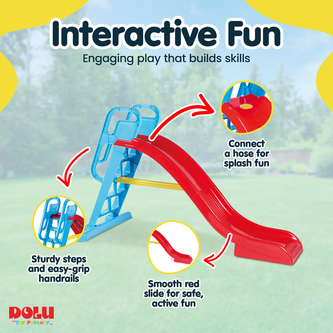 DOLU Big Splash Slide for Indoor or Outdoor Use, Water Connection Feature, Red