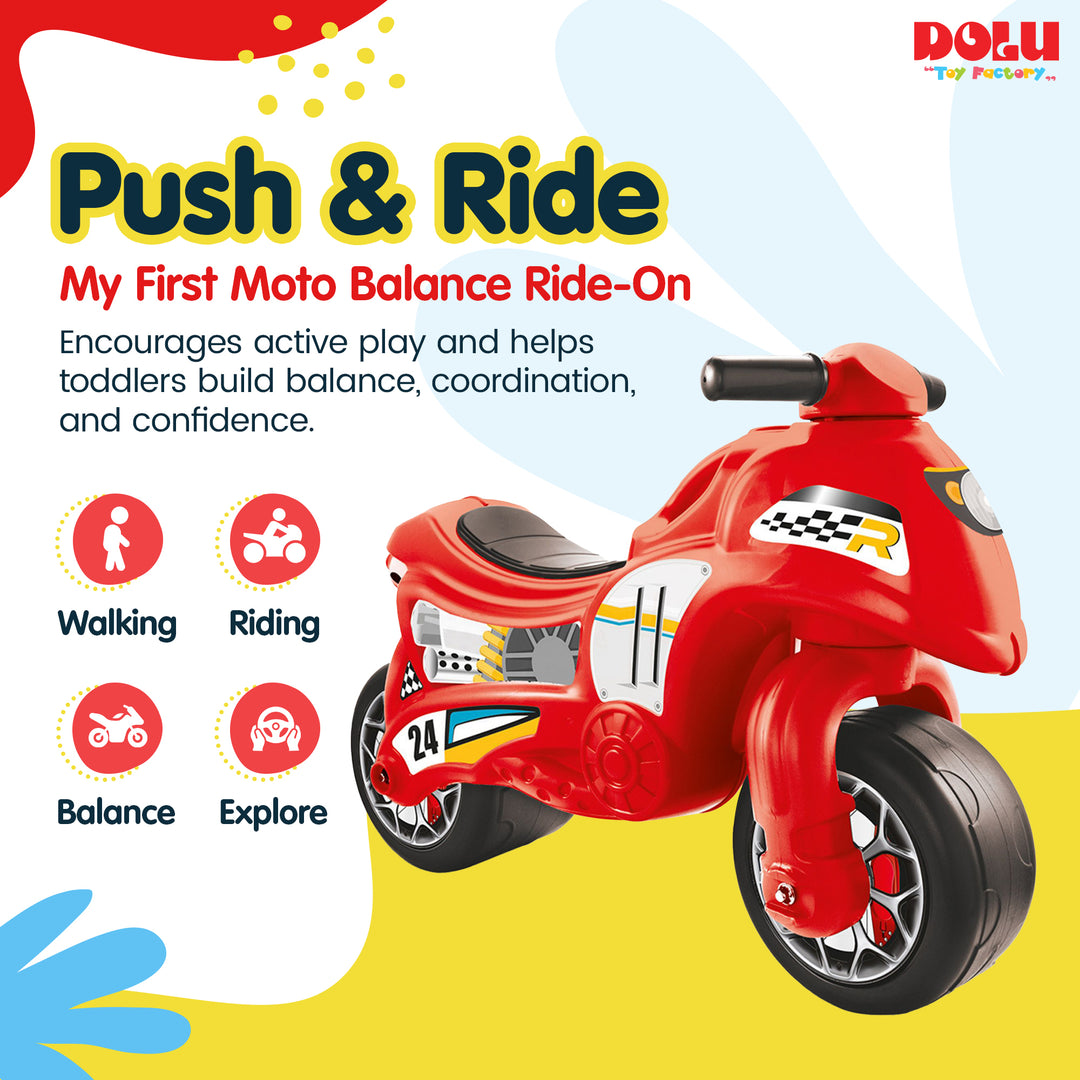 DOLU My First Moto Balance Ride-On, Foot-Powered Balancing Toddler Toy, Red